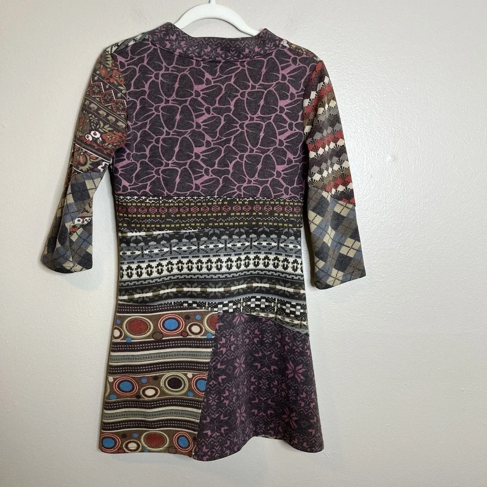 Women Patchwork Micro Dress Tunic‎ Y2K Babydoll Twee S Gilmore Hippie 3/4 Sleeve - Picture 9 of 9